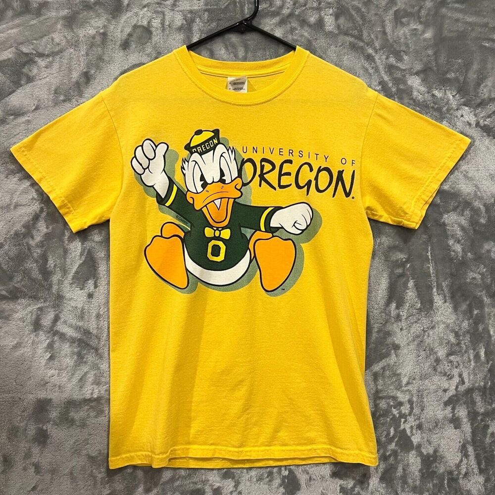 VTG University of Oregon Ducks Donald‎ Duck T Shirt Women's sz S Yellow Disney